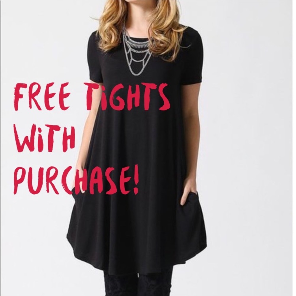 😜FREE TIGHTS W/ BUY New black pocket tunic dress!